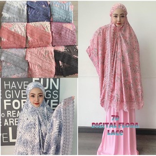 [Fast Delivery- READY STOCK] Telekung Viscose Bunga Rose Lace