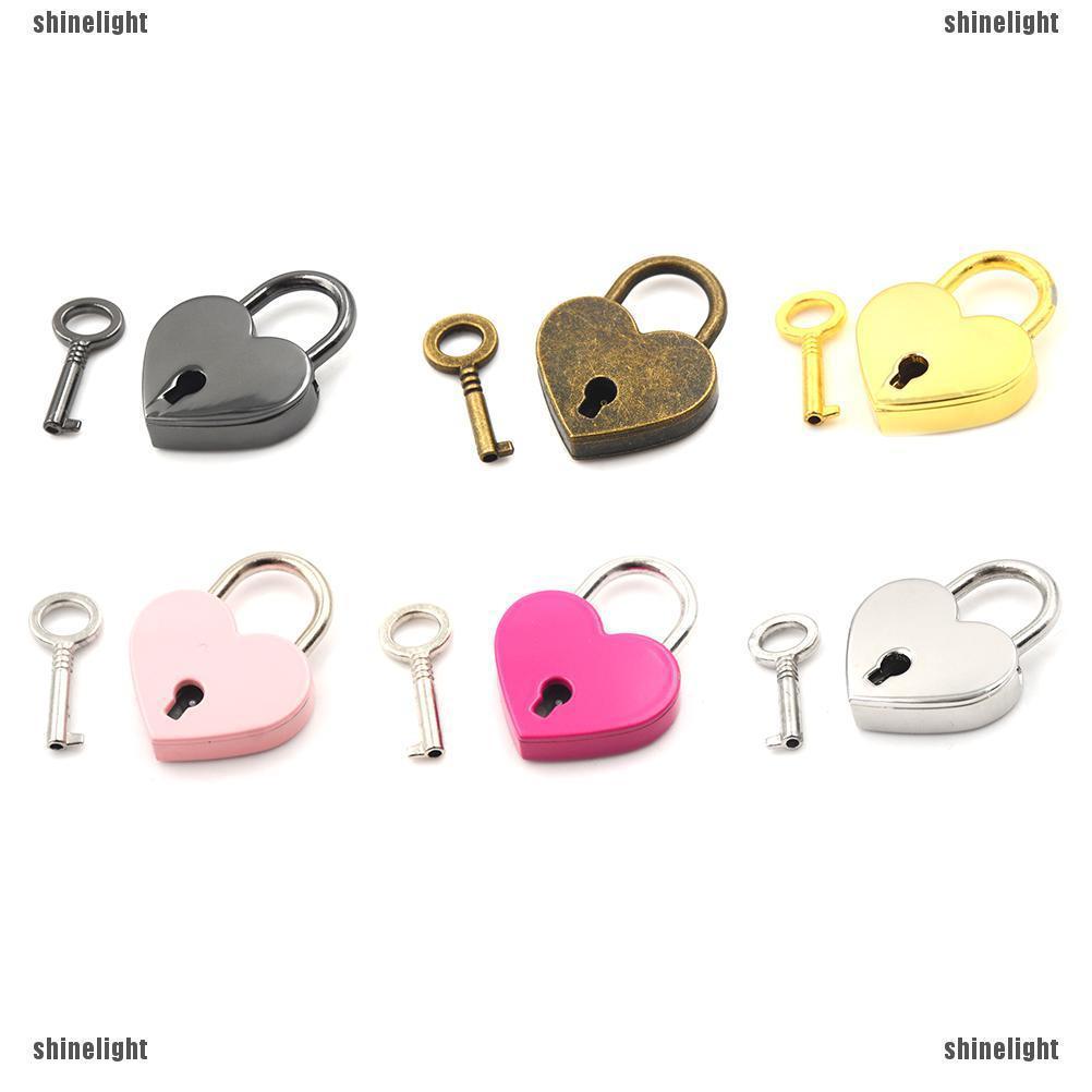 『SH』 Mini Padlock Love Heart Shape Padlock Tiny Luggage Bag Case Lock With Keys ※HOT
