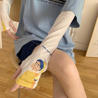 Ice Silk Cartoon Arm Sleeves Women Sun Protection Hand Driv e Arm Guard Arm UV Protection Cooler Transaprent Thin Long Sleeves