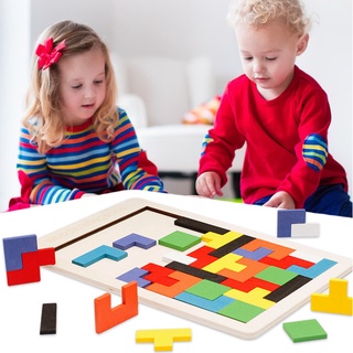 ■┋✣baby toy Wooden Tetris puzzle kindergarten baby enlightenment early education puzzle children geometric shape jigsaw