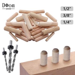【Ready Stock】 100 PCS 1/4&quot; 3/8&quot; 1/2&quot; Wooden Dowel Pins Dried Fluted Woodworking Punching Furniture Connectors With HSS Wood Drill Bit 【Doom】