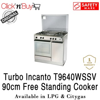Turbo T9640WSSV 90cm Free Standing Cooker With Gas Oven. 4 Gas Burners With Safety Valve. Available in LPG & Citygas
