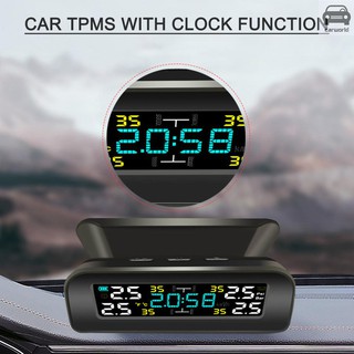 Car TPMS Tire Pressure Monitoring System Car Wireless Solar Charging Alarm System TPMS with Clock, Auto Backlight & Sleep & Awake Mode, 4 External Sen