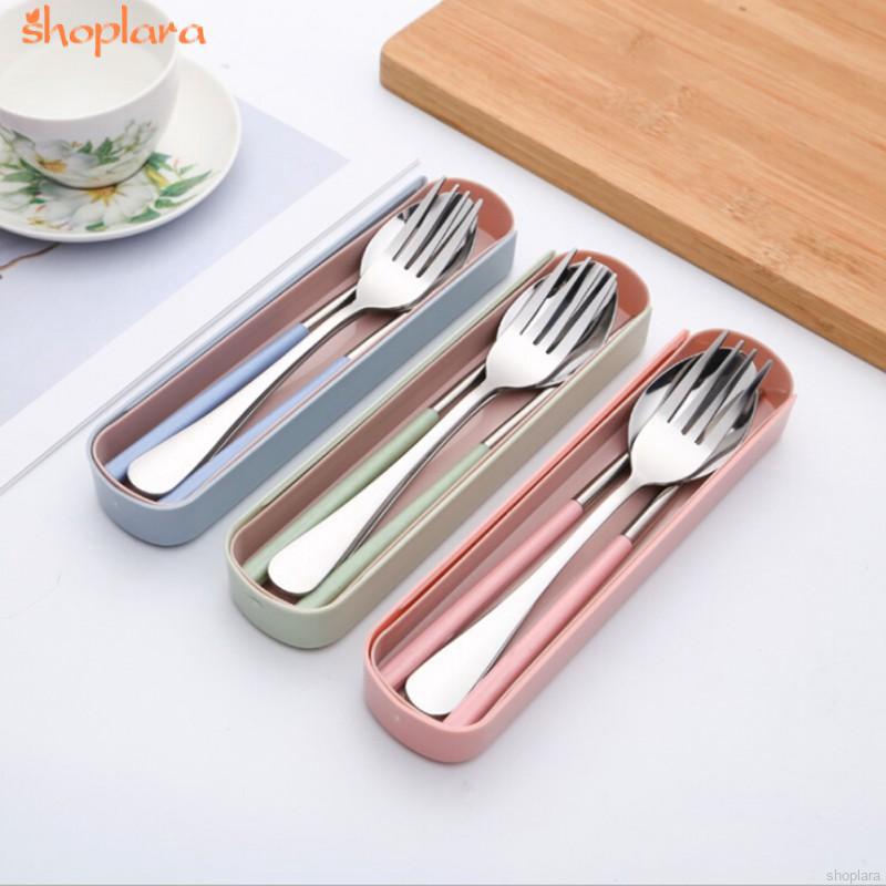 Portable Stainless Steel Wheat Straw Dinnerware Set Eco-friendly Handle