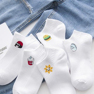 Girls Socks Summer Socks Embroidery Solid Cotton Socks Invisible Socks