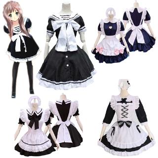 Blue Black And White Apron Cat Maid Outfit Cute Set lolita Skirt Maid Outfit