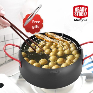 [Shop Malaysia] Ready Stock 22cm Japanese Style Tempura Deep Frying Pot Kitchen Portable Deep Frying pots
