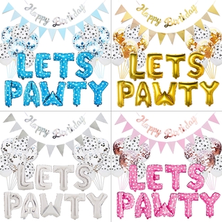 23pcs/set Pet Dog Party Decoration Kit LETS PAWTY Balloons Birthday Banners Party Supplies for Dog Cat