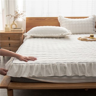 2021 NEW 100% Soft Cotton Princess Style Mattress Protector with Pleated Skirt Fitted Bedsheet Height 30cm Single / Queen / King Size