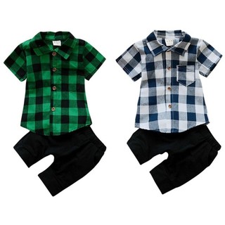 Summer Newborn Toddler Boy Plaid Clothes Suit Baby Boys Outfits Shirt Tops+Pants