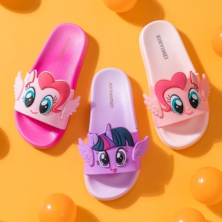 【100% Original】Girls Pretty Pink Anti-slip Slippers 2-14Yrs Kids Baby Cartoon Slippers Rainbow Homewear My Little Pony Shoes P1eM