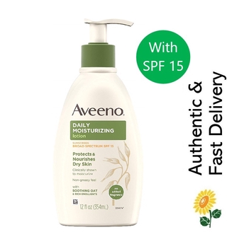 [SG] Aveeno Daily Moisturizing Body Lotion with SPF 15 Sunscreen, Soothing Oat & Rich Emollients, Non-Greasy