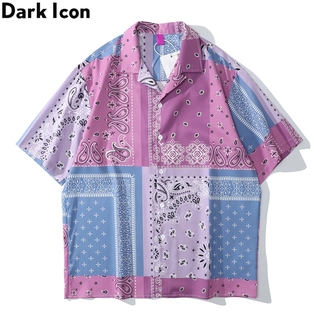 Dark Icon Pink Bandana Polo Shirt Men Summer Turn-down Collar Hawaiian Shirts Men Male Top