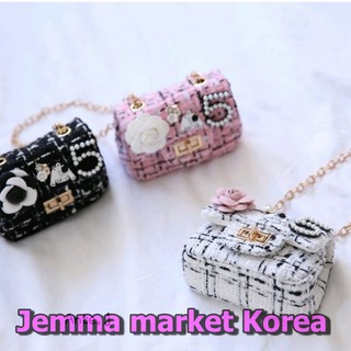 Kids Girls Mini Cross body Bag Purse Chain Tweed Handbag Princess Bag Blackpink Jennie Fashion Style Made in Korea