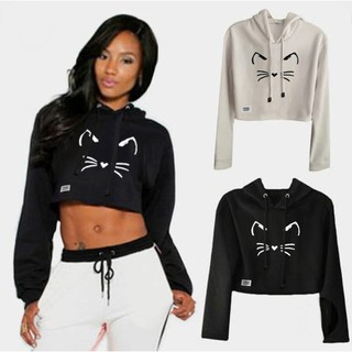 Sweater CROP HOODIE Cat Without Advanced Plain Material