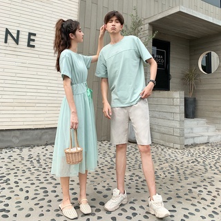 husband and wife clothes 2021 new summer dress in the same color line seaside holiday suit Couple outfit clothing