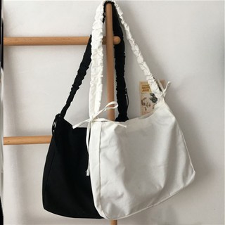 grocery bag✒❖✖2020 Korean version of the new wide shoulder strap drawstring canvas bag simple ins solid color large cap