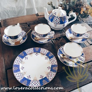 LOVERA Imperial Blue & Gold High Tea Set and Salad Plate with Gift Box