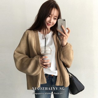 Xiaozhainv Long Sleeved Outerwear Loose Cardigan Plain Knitted coats