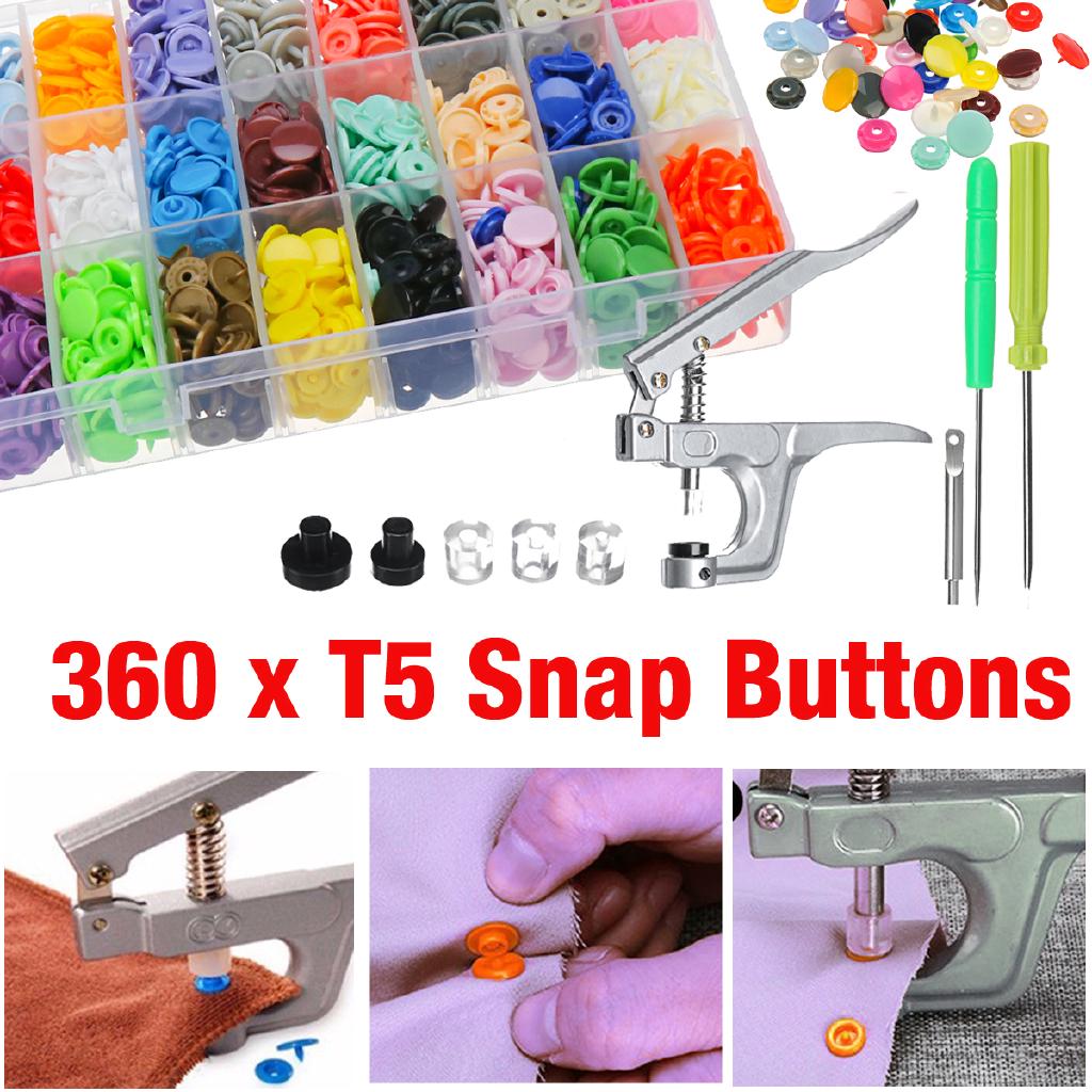 360PCS Plastic Resin Press T5 Snap Kam Button Cloth + Fastener Pliers Tool Set