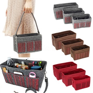 Brown Grey Red Felt Fabric Purse Handbag Organizer Insert Bag_WL