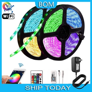 15m RGB LED Strip light 2835 12V Waterproof WiFi Flexible Diode Tape Ribbon Fita Tira LED Light Strips With Remote + Adapter Hari Raya
