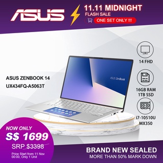 【Express Delivery】ASUS Zenbook 14 UX434FQ-A5063T | 14" 300nits IPS FHD | i7-10510U | 16GB | 1T SSD | MX350 | 2Y