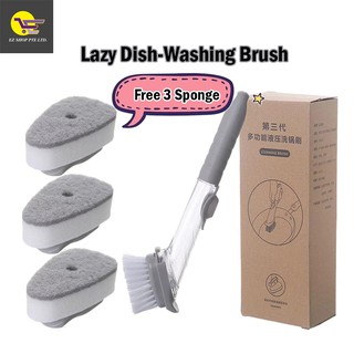 [Local Seller] *FREE 3 Sponge* Long Handle Lazy Dish-washing Brush Non-Stick Oil Kitchen Brush (1)