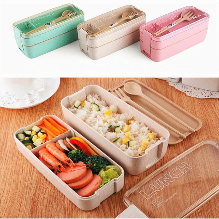 750ml Healthy Material 2 Layer Lunch Box Wheat Straw Bento Boxes Microwave Dinne