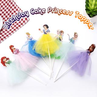 Princess Birthday Cake Topper Cartoon Princess Card with Dress Topper Cupcake Dessert Decor Birthday Party Supplies