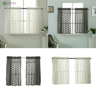 Window Curtain Checked Sheer Voile Kitchen Drapes Cafe Valance Short Panel