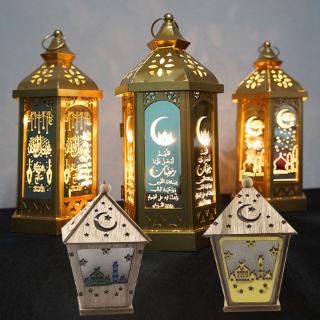 HAN❀ Ramadan Eid Mubarak Home Decorations Moon House LED Wooden Hanging Pendant Islam (1)