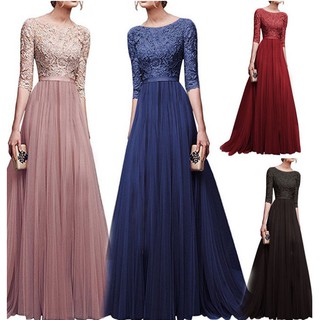 Formal Cocktail Long Lace Bridesmaid Dresses Half Sleeve Evening Party Dress