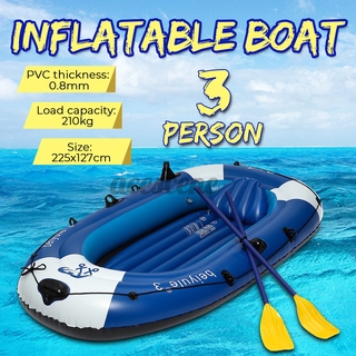 225x127cm 3 Person Excursion Inflatable Floating Boat Set w/ Oars and Pump