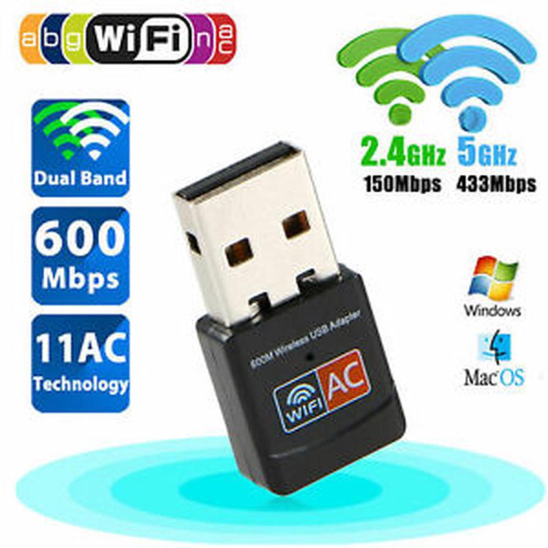600Mbps Wireless Dual Band USB-WiFi Dongle LAN Adapter 802.11ac/a/b/g/n 5/2.4G*