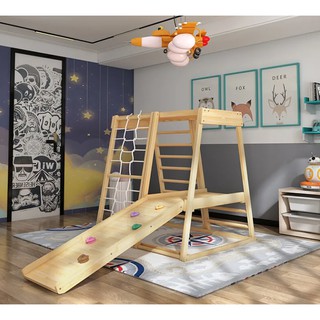 Children's solid wood climbing frame slide slide rock climbing swing combination baby indoor sense integration