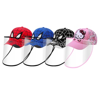 Removable Kids Cartoon baseball cap Safety Face Shield Visor Mask Full Face Shield Protective Cap for boys and girls Anti-Fog Anti-Spitting Hat Cover Outdoor Sun Hat