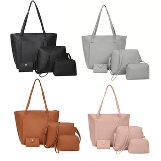 4pcs Women PU Leather Handbag Shoulder Crossbody Bag Clutch Bag Card Holder