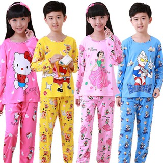 Free Shipping Kids Pajamas Long Sleeved Girls Boy Cloth Set Cartoon Sleepwear Hello Kitty