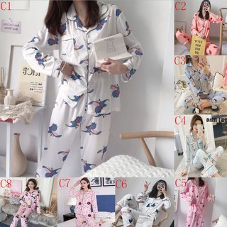 Ready Stock Nightwear Dumbo 2pcs Women Cute Milk Silk Pyjamas Set Long Sleeve Sleepwear Pajamas Suit