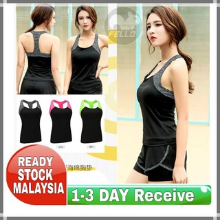 (Ready Stock Malaysia) Lady Women Lady Top Vest Sport Bra With Span Pad Inside Shirt Yoga Singlet Gym Running Tops (Shirt Only)