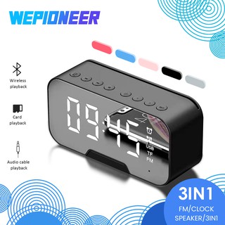 【Ready Stock】CARISE Bluetooth Speaker with FM Radio LED Mirror Alarm Clock Subwoofer Music Player Desktop Clock Wireless
