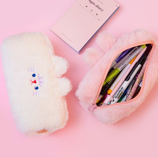 Starryhebe square pencil case plush large capacity storage Japanese girl cute bear student pencil bag