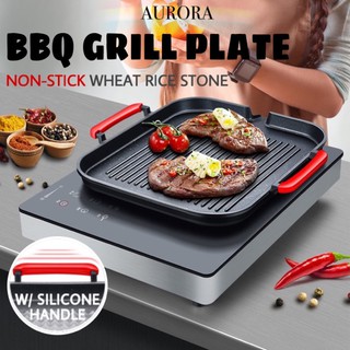 Aurora Official SG Seller Korean BBQ Grill Plate Non-Stick Barbecue Pan Maifan Stone Cooking Frying Fry W/ Oil Drainage