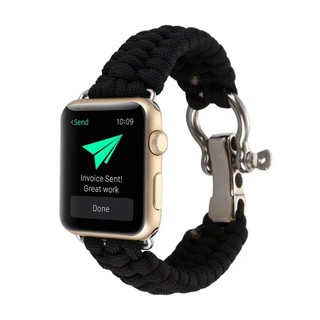 Paracord Rope Watch Wrist Band Survival Bracelet for Apple Watch Series 4 40mm, Series 3 / 2 / 1 38mm - All Black