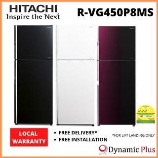 Hitachi R-VG450P8MS 2 Glass Doors Top Freezer Fridge 366L FREE VACUUM CONTAINER GIFT SET