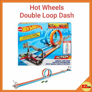 Mattel Hot Wheels Double Loop Dual Dash Track Set With 2 Vehicles GFH85