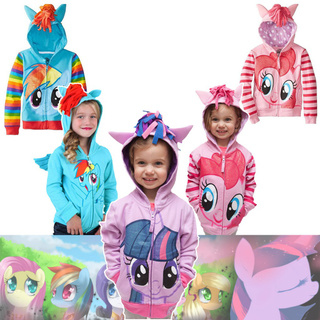 HOT Rainbow Dash Kids Girl My Little Pony Zip Coat Cosplay Hoodie Jacket Outwear
