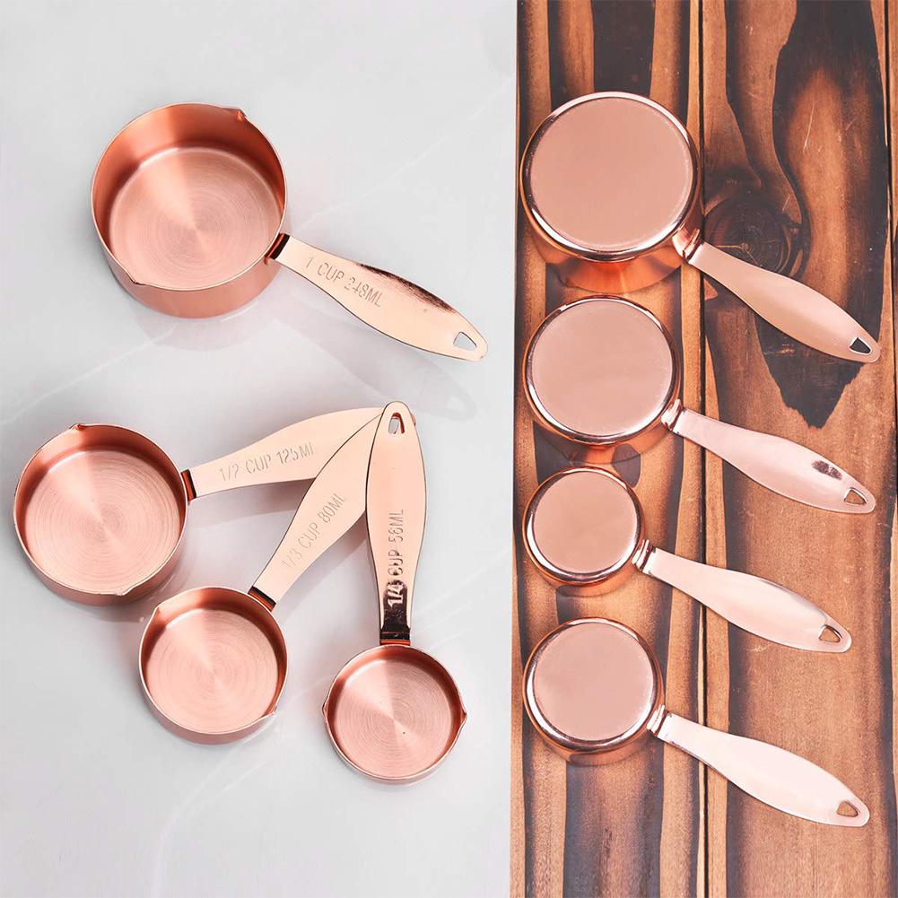 4Pcs Baking Cooking Measuring Cup Non-Slip With Hanging Hole Engraved Easy Clean Clear Scale Tool Stainless Steel Liquid
