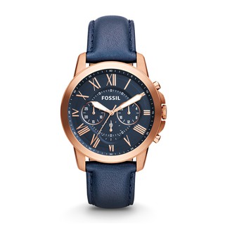 Fossil Men's Grant Chronograph Navy Leather Strap Watch FS4835